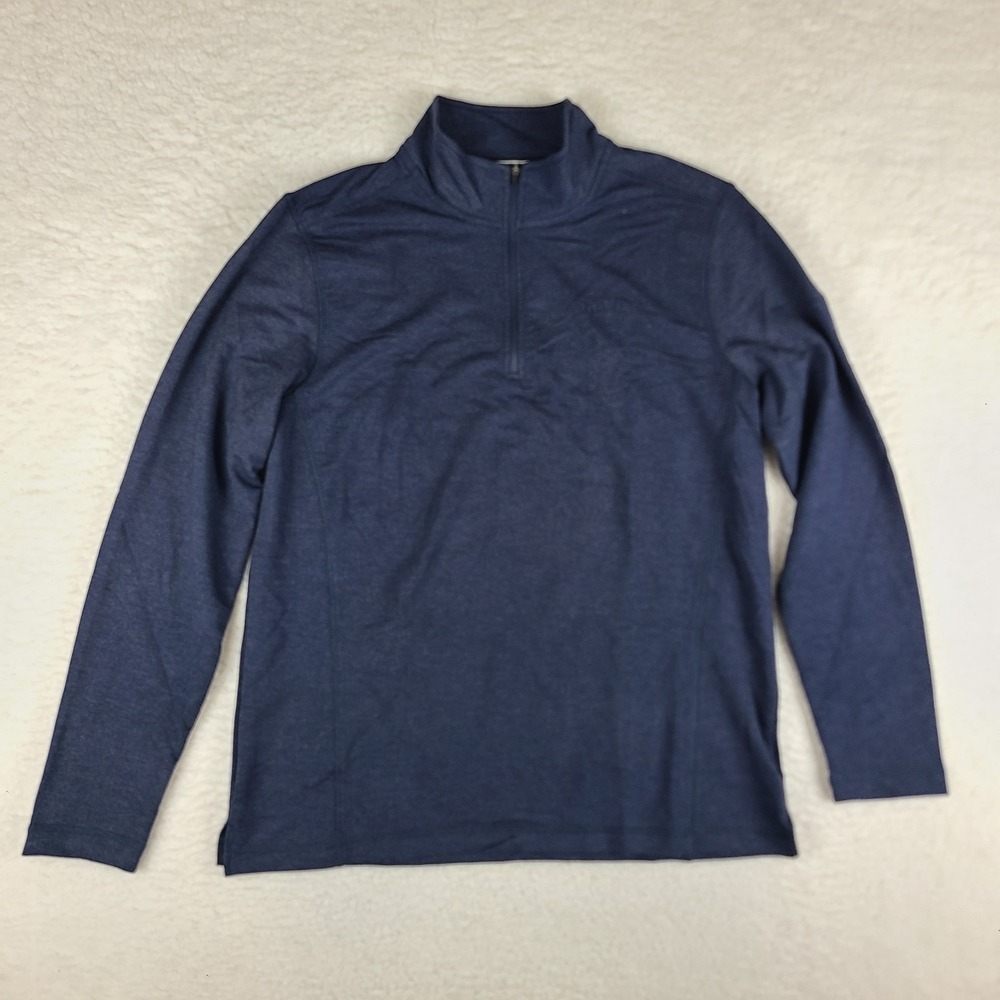 ORVIS Sweater Mens Medium Dark Blue Quarter Zip Rayon Polyester Sweatshirt *